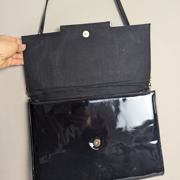 Vintage Envelope clutch Patent leather Extra large 80s shoulder bag - Picture 3 of 8